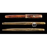 A Parker Moderne fountain pen, circa 1935: blue/ brown marble with 14k broad nib,