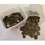 2 tubs of vintage mostly British coins, to include Victorian pennies and half pennies.