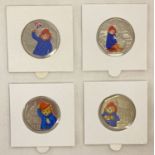 A set of 4 (2 x 2018 & 2 x 2019) Paddington Bear 50p coins with coloured decals.