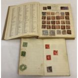 A Stanley Gibbons stamp album & small notebook containing Victorian, Edwardian & vintage stamps.