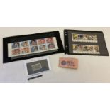 A small collection of American stamp panes and individual stamps.