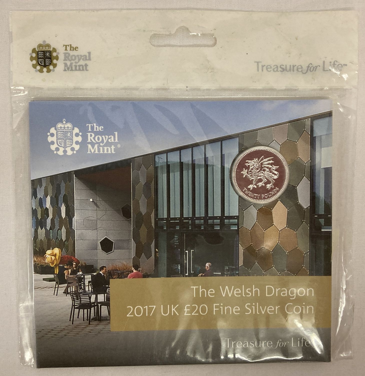 A sealed and carded Royal Mint 2017 fine silver The Welsh Dragon £20 coin.