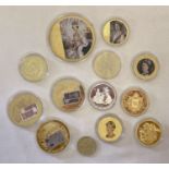 12 gold plated collectors coins together with a 1989 Tercentenary Of The Bill Of Rights £2 coin.