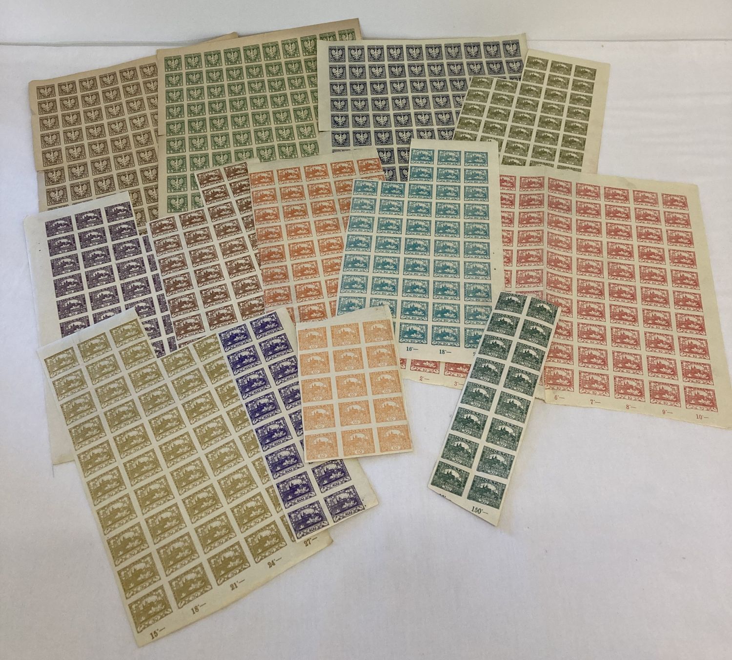 A collection of printed stamp sheets/part sheets to include Polish and Czechoslovakian.