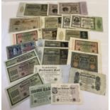 A collection of 22 antique and vintage German bank notes.
