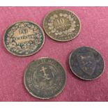4 late 19th century coins. An 1897 French 10 centimes coin.