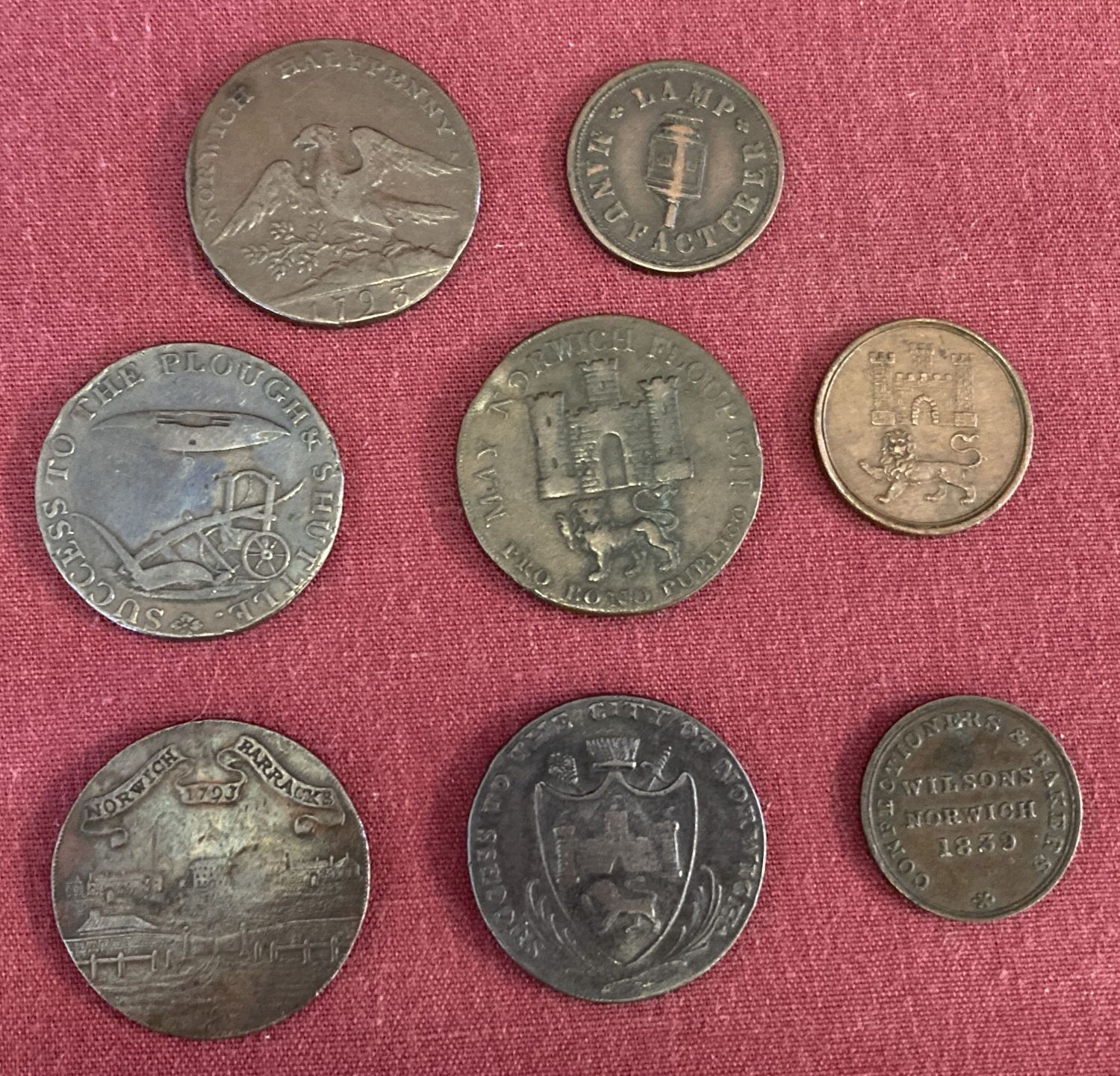 A small collection of 18th and 19th Century token coins and half pennies.