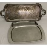 3 serving trays. A decorative silver plated tray with central inscription for a silver wedding.