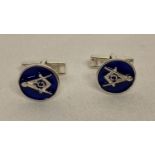 A pair of cufflinks with masonic style design, marked 925.