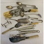 A collection of antique and vintage silver plated dinner & serving cutlery, to include bone handled.