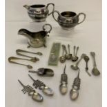 A small collection of silver plated items to include matching milk jug and sugar bowl.