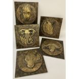 5 hydro stone plaques depicting the African Big 5, wildlife animals by JoJo.