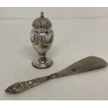 A Victorian silver pepperette with traditional swag decoration, Walker & Hall Sheffield 1890.