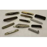 A collection of 12 vintage penknives to include Girl Guide, bone and mother of pearl handled.