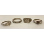 4 vintage silver and white metal dress rings.