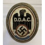 A German WWII style D.D.A.C (Automobile Club) car badge/plaque.