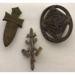 3 WWII style German Rally pin back badges.