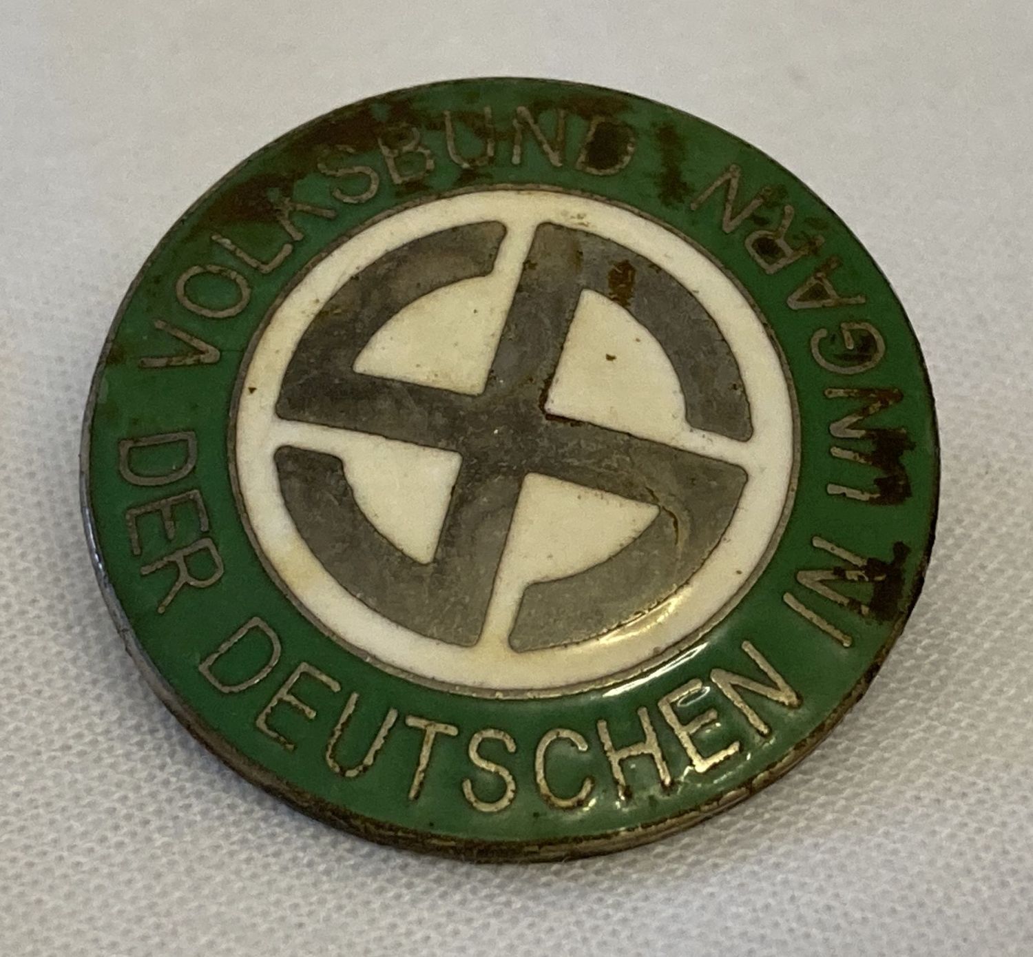 A WWII style Hungarian Nazi pin back lapel badge.