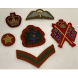 6 vintage military embroidered cloth badges to include bullion examples.