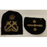 2 WWI British Royal Navy bullion badges; Petty Officers insignia together with Air Mechanic wings.