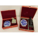2 boxed Chinesesoapstone seal and ink paste sets.