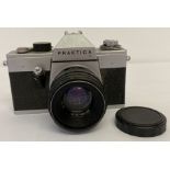 A vintage German Practika L Pentacon M42 camera with Helios-44-2 lens and cap.