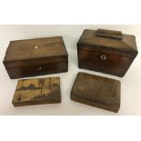 4 antique and vintage wooden boxes. In varying sizes and conditions.