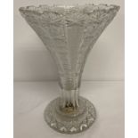 A large decorative vintage lead crystal trumpet style vase (a/f).