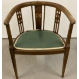 An Edwardian bow back armchair with "Victory For The Allies" inlaid decoration to back panel.