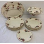 A quantity of vintage Alfred Meakin dinnerware with pink and blue floral patten and gilt detail.