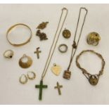 A collection of vintage and modern gold tone jewellery. To include rolled gold cross pendant.