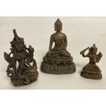 3 small hollow bronze figures of Oriental Deities.