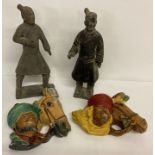 2 Terracotta Army style figures together with 2 vintage Bossons wall plaques.