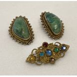 A pair of vintage design, 925 silver, natural stone set clip on earrings.