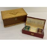 A 1950's boxed bridge set with 2 unopened packs of cards, together with a vintage wooden box.