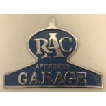 A painted aluminium RAC Approved Garage wall hanging plaque.