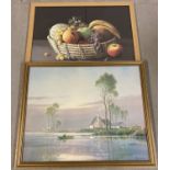 A large M. Mascetra print of a fruit bowl, framed and glazed.