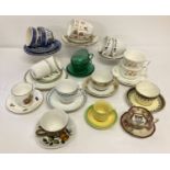 A box of assorted vintage ceramic cups & saucers and trio's.