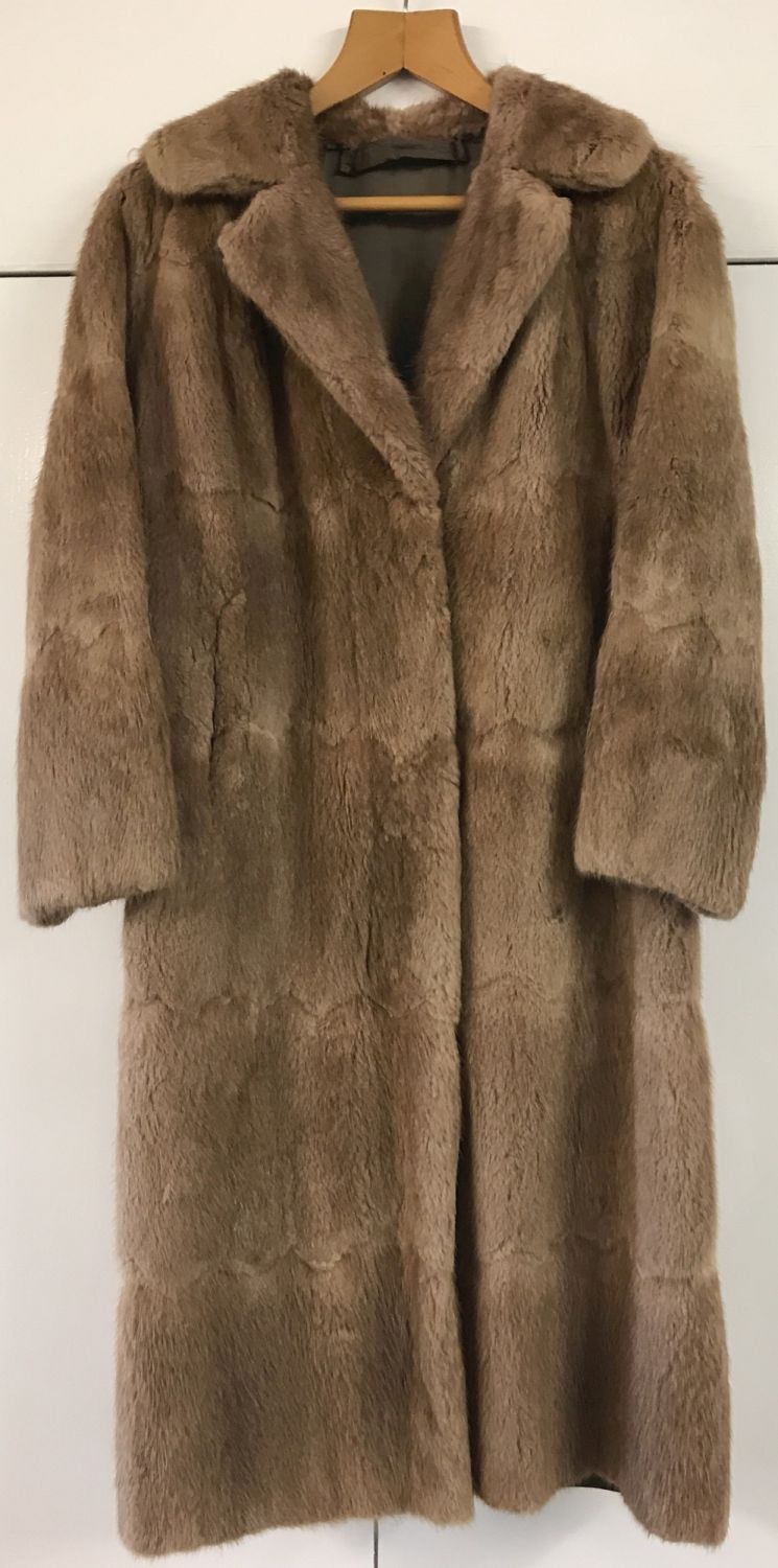 A vintage ladies 3/4 length bespoke made pale fur coat, fully lined.