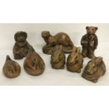 A collection of pressed chalk painted animal and teddy figurines by Wildlife Studio, Hexham.