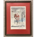 A signed watercolour of Father Christmas on his way to Heacham, in the snow.
