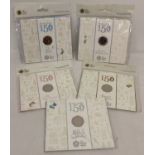 A collection of 5 carded 2016 Beatrix Potter 50p coins from The Royal Mint.