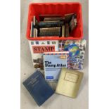 A box of vintage and modern books to include various books on philately.