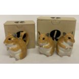 A brand new boxed ceramic cream jug and cruet set in the shape of hamsters by Quail ceramics.