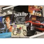 A collection of vintage and modern posters to include: Jack Daniels, cars, Cambridge Folk Festival.