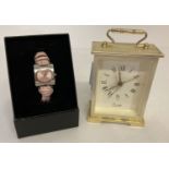 A boxed ladies wrist watch by Morgan, with pale pink strap.