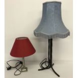 2 modern metal based table lamps complete with shades.