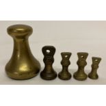4 miniature brass bell weights 1oz - 3oz together with a 2lb brass Avery weight.