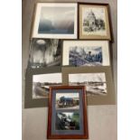 A collection of framed and glazed and unframed prints in varying designs.