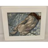 Krys Leach - Framed oil on canvas board of a nude, untitled.